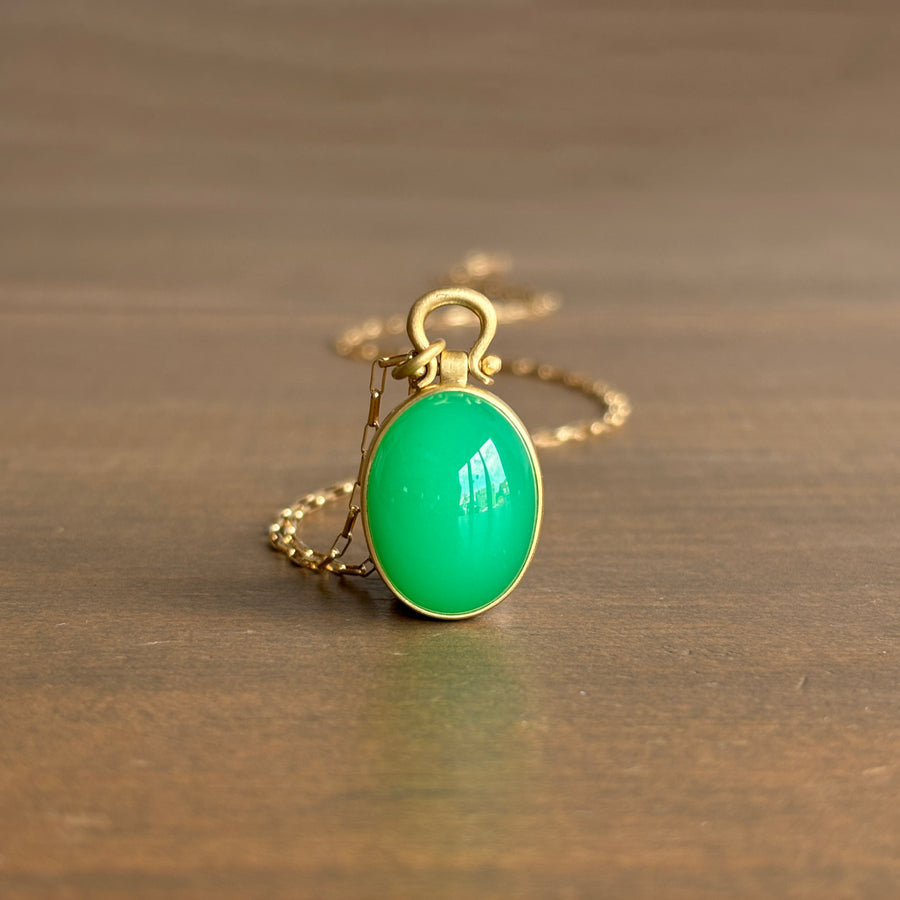 Oval Chrysoprase Pendant with Lyre Bail