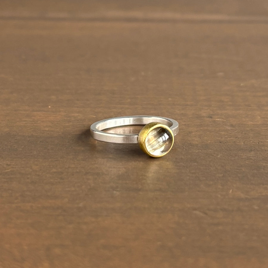 Round Rutilated Quartz Cabochon Ring