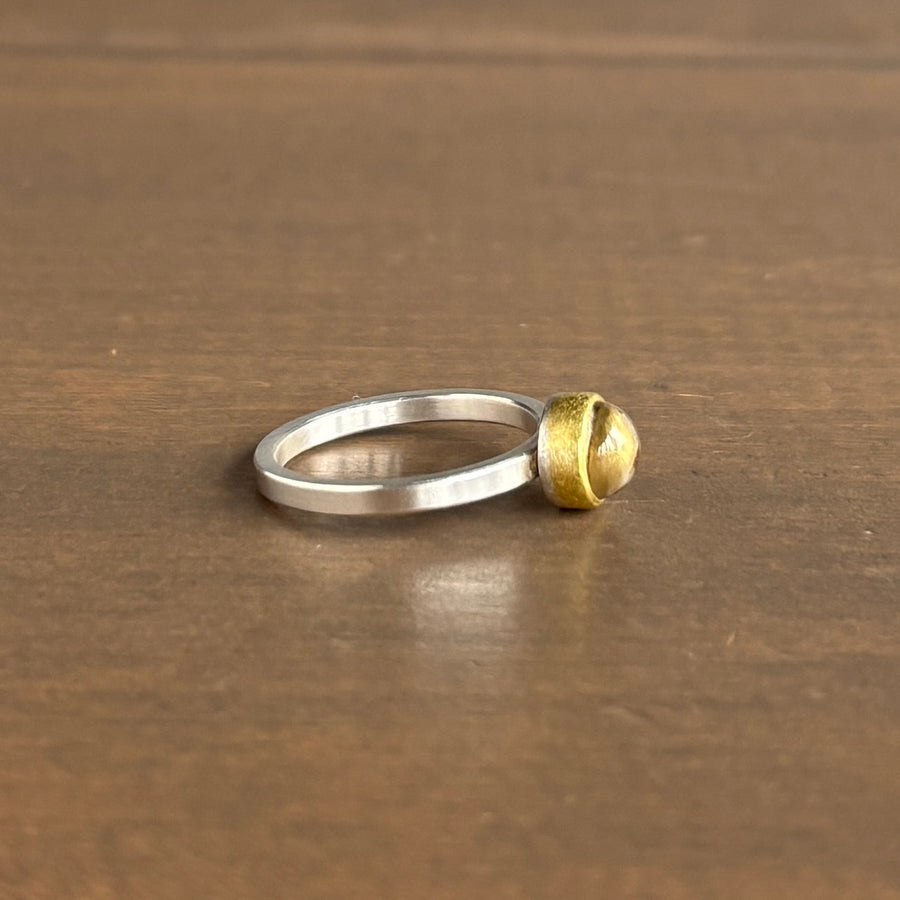 Round Rutilated Quartz Cabochon Ring