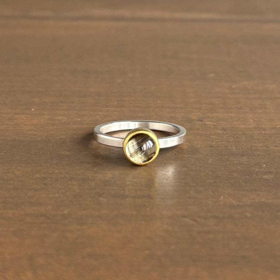 Round Rutilated Quartz Cabochon Ring