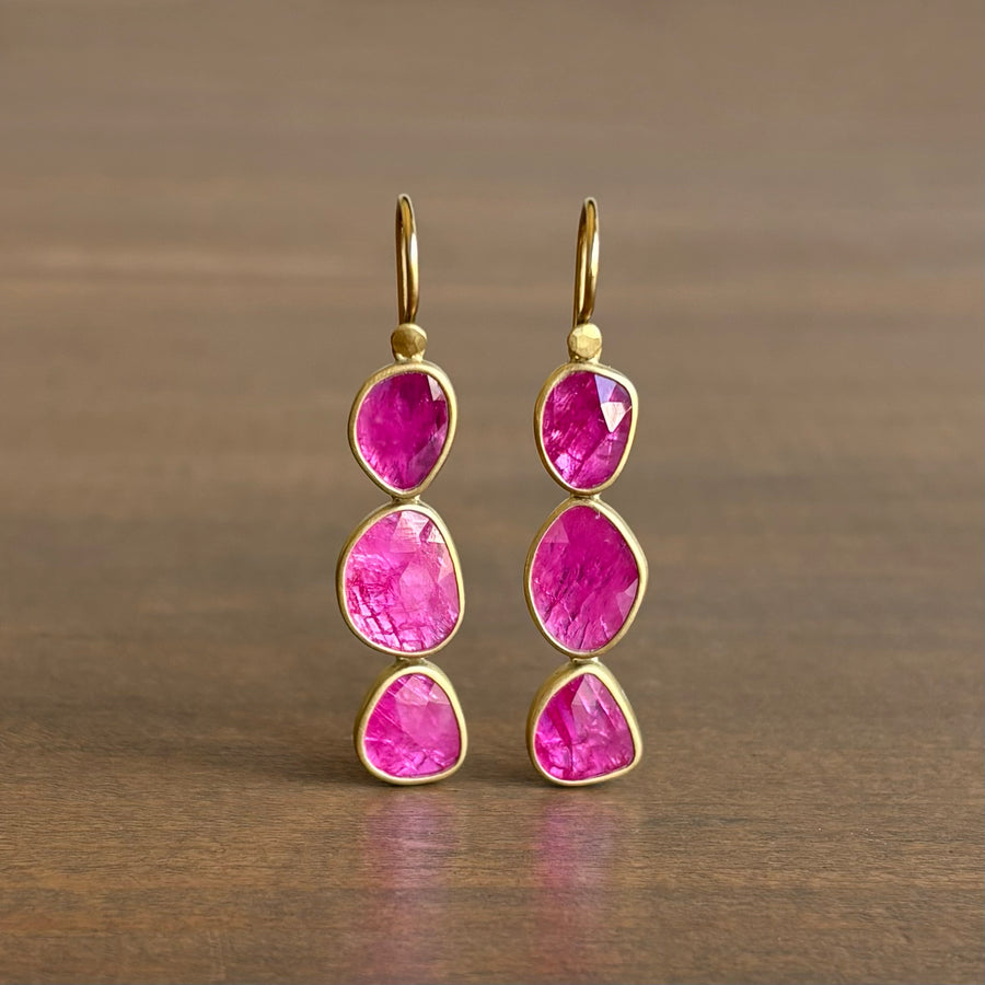 Ruby Pebble Triple Drop Earrings