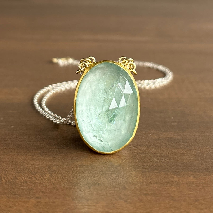Large Oval Rose Cut Aquamarine Pendant