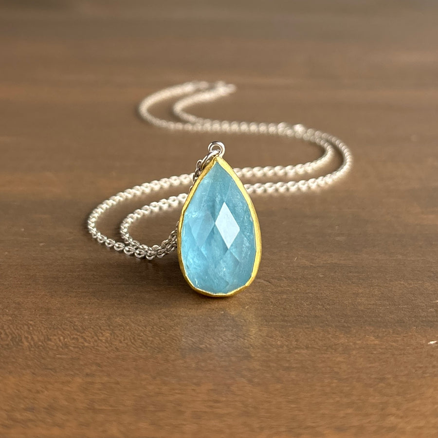 Rose Cut Aquamarine Drop Pendant