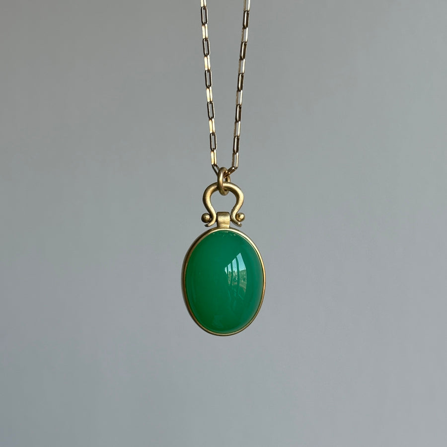 Oval Chrysoprase Pendant with Lyre Bail