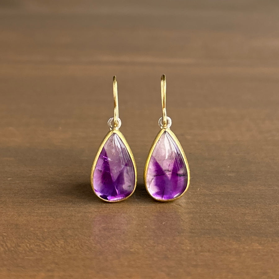 Amethyst Cabochon Drop Earrings