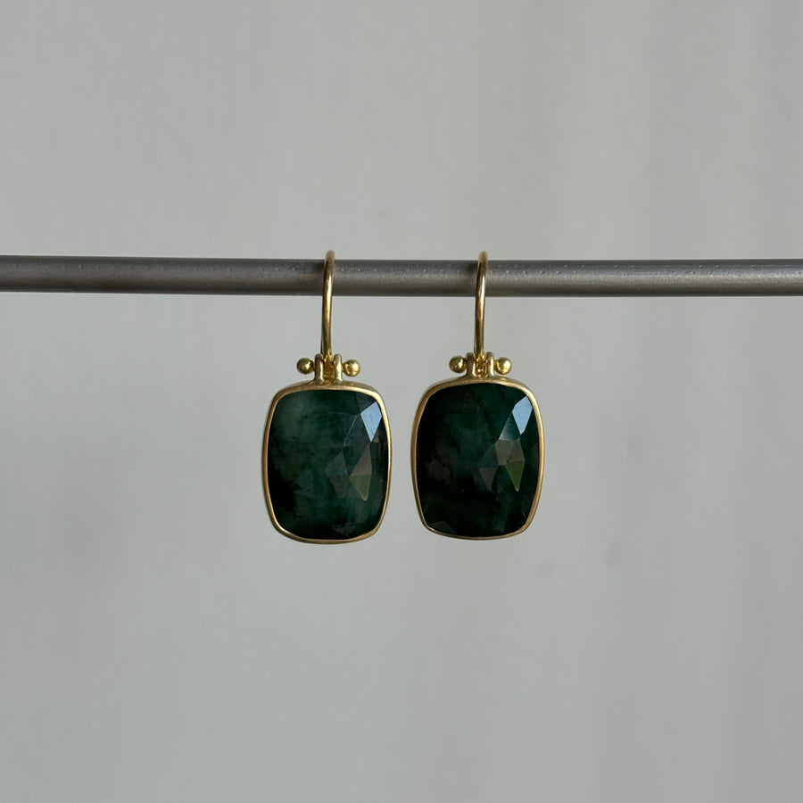 Rose Cut Emerald Rectangle Earrings