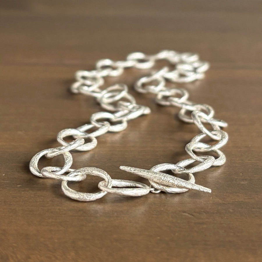 Silver Tapered Oval Link Chain Necklace