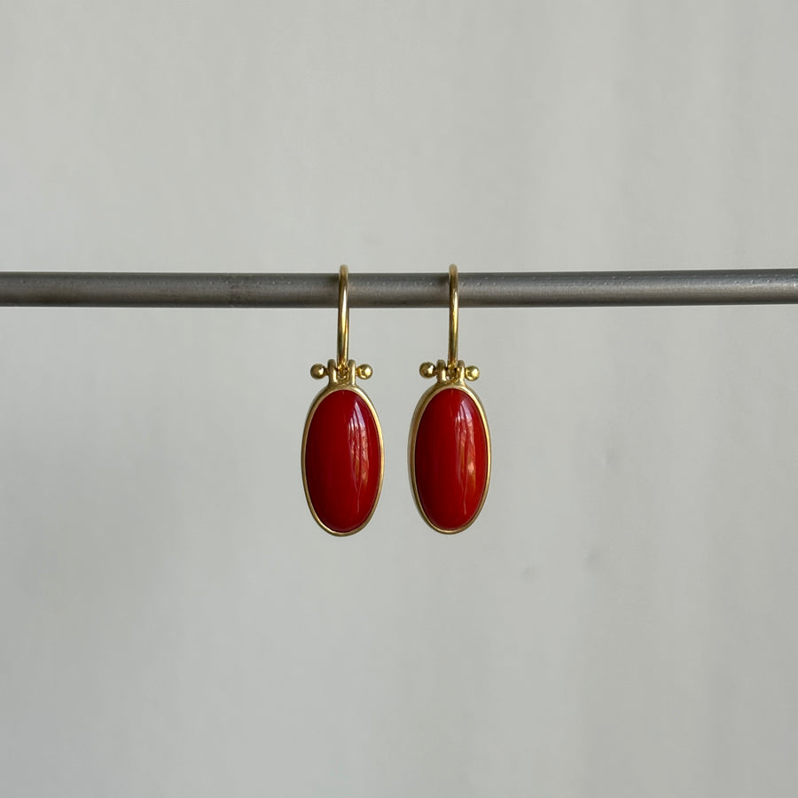Elongated Oval Coral Earrings