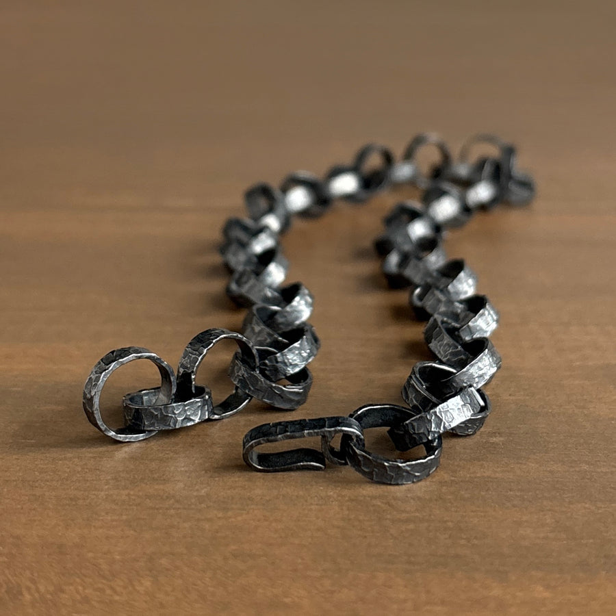 Oxidized Silver Hammered Link Chain