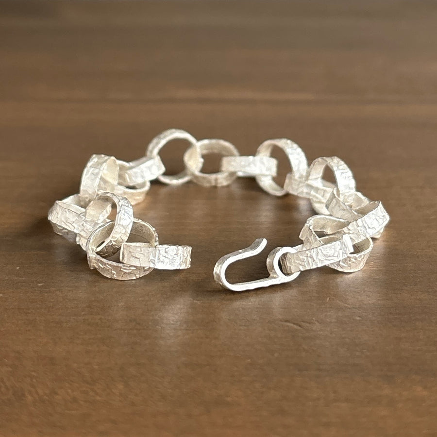Silver Hammered Link Bracelet
