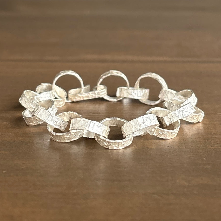 Silver Hammered Link Bracelet