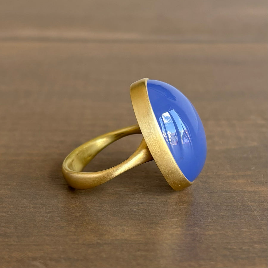 Large Oval Blue Chalcedony Ring