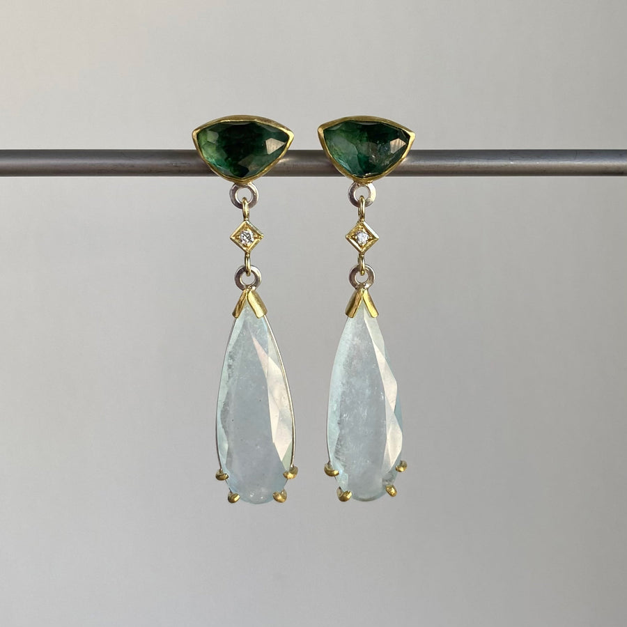 Tourmaline, Aquamarine, & Diamond Cube Earrings