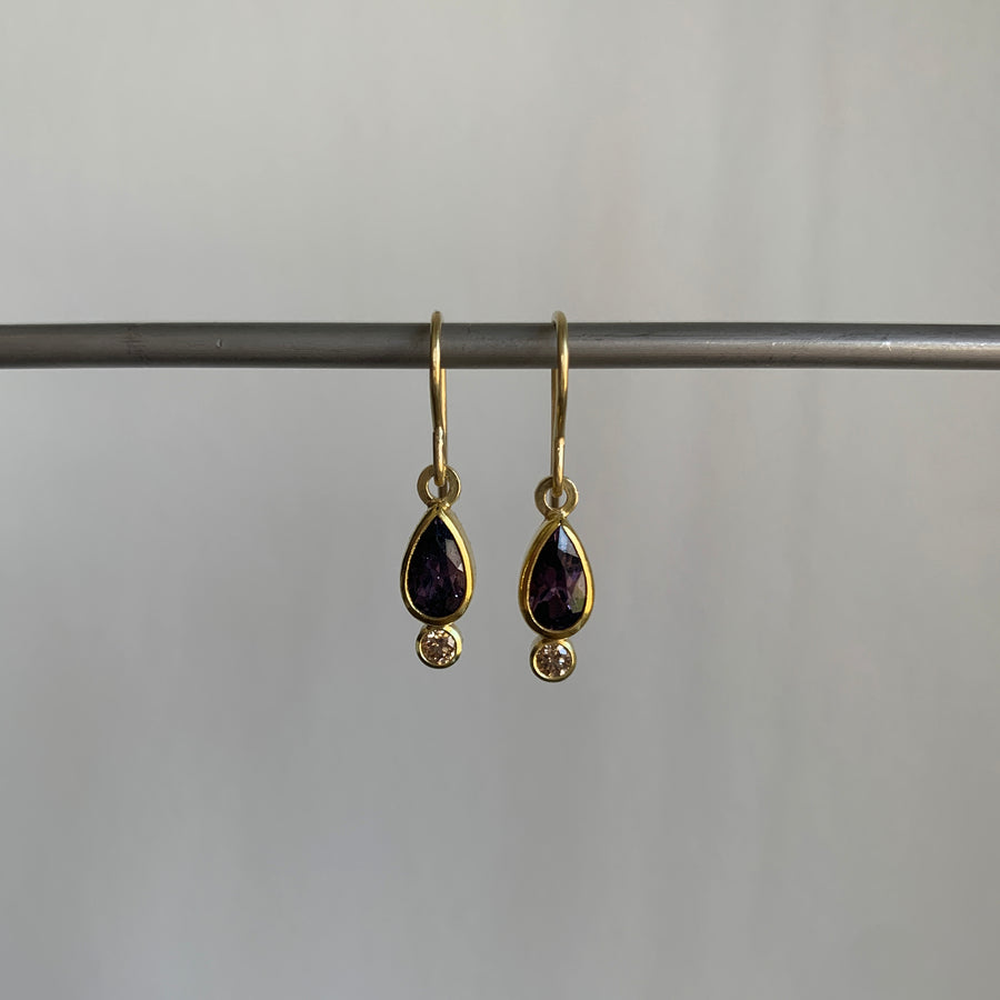 Purple Sapphire & Brown Diamond Drop Earrings