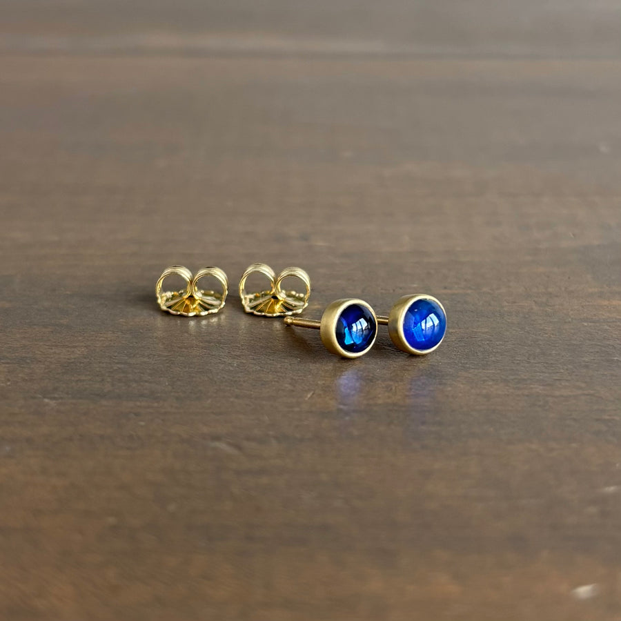 Round Natural Blue Sapphire Cabochon Stud Earrings