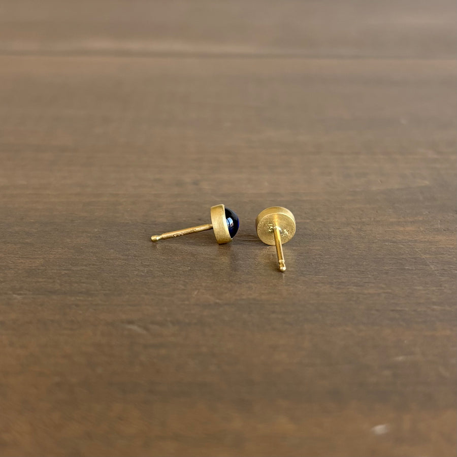 Round Natural Blue Sapphire Cabochon Stud Earrings