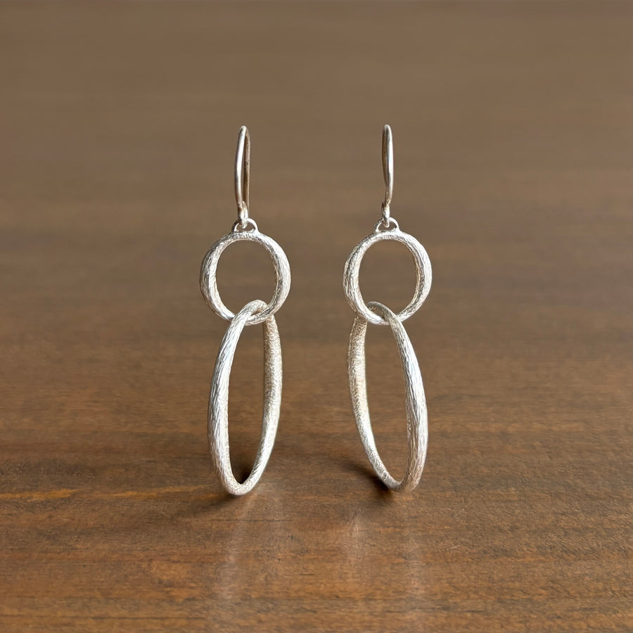 Silver Double Tapered Oval Earrings