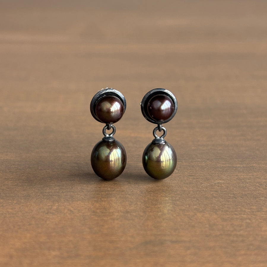 Double Peacock Pearl Post Earrings
