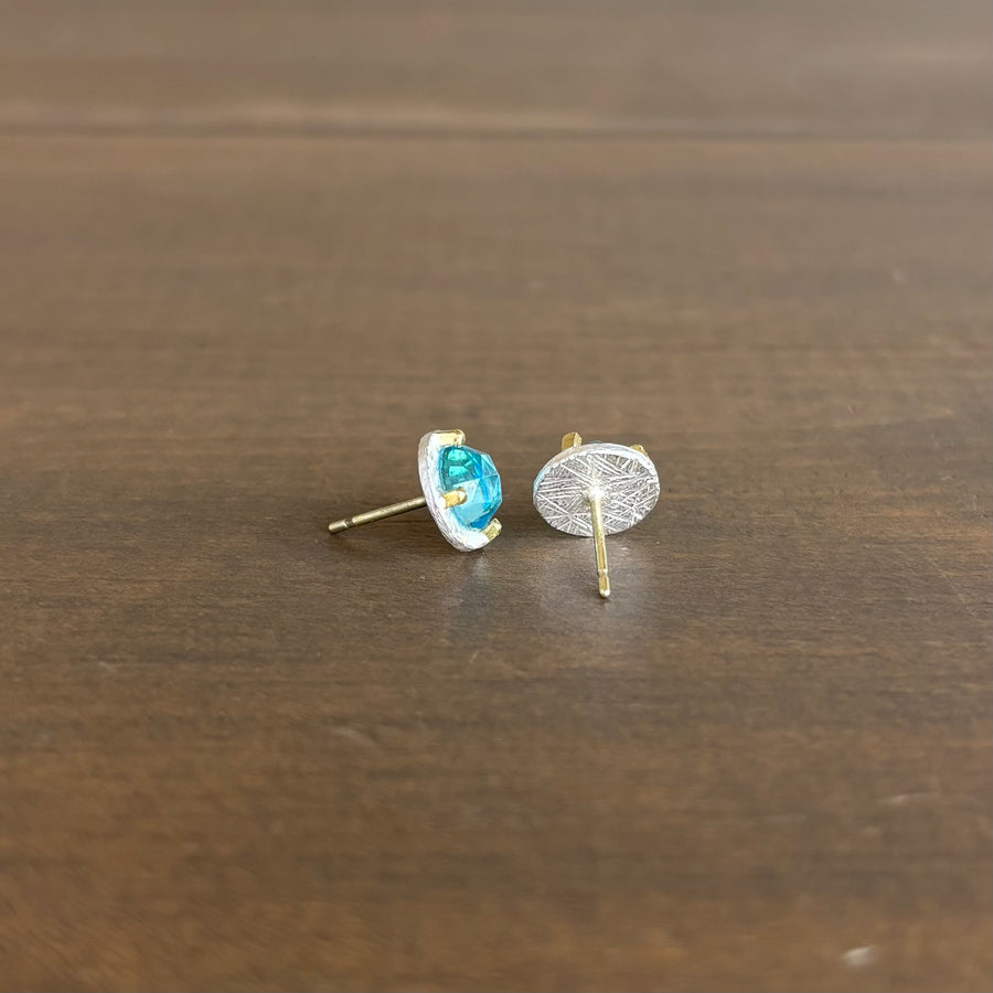 Round Blue Topaz Carved Stud Earrings