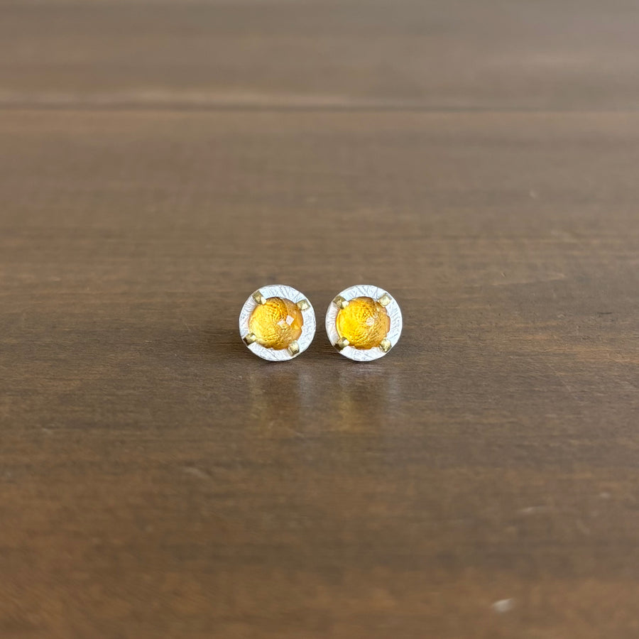 Round Citrine Carved Stud Earrings
