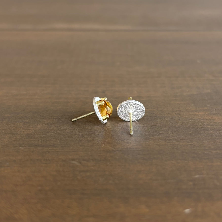 Round Citrine Carved Stud Earrings