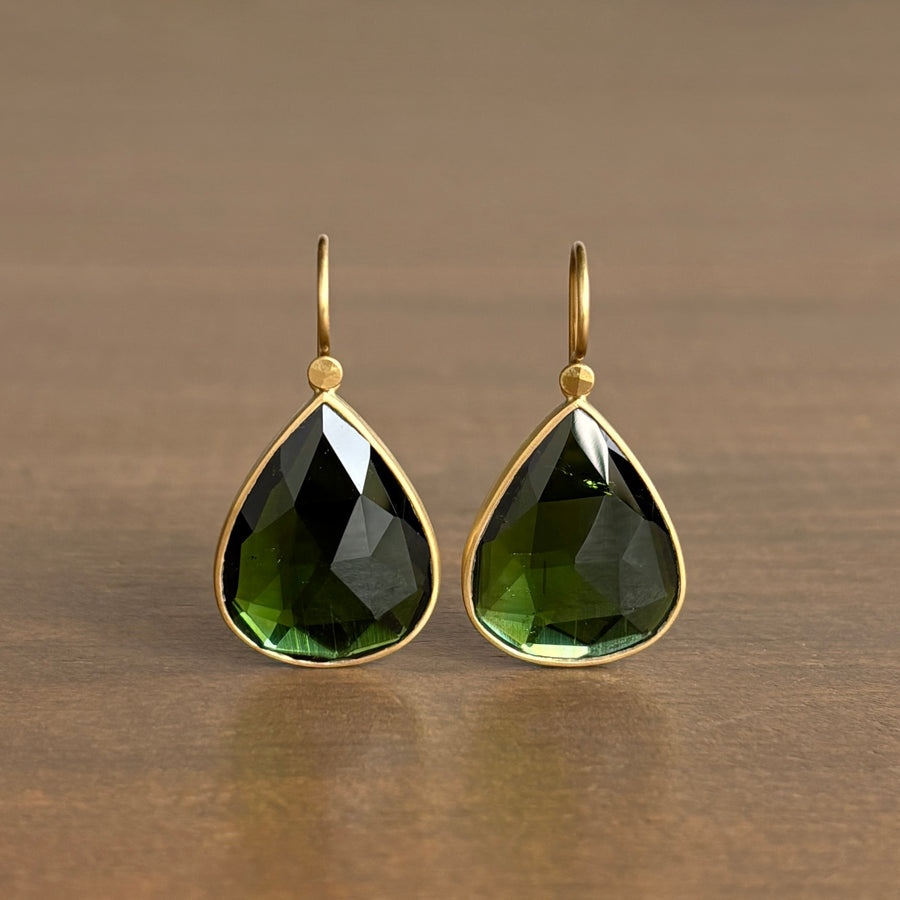 Rose Cut Green Tourmaline Teardrop Earrings