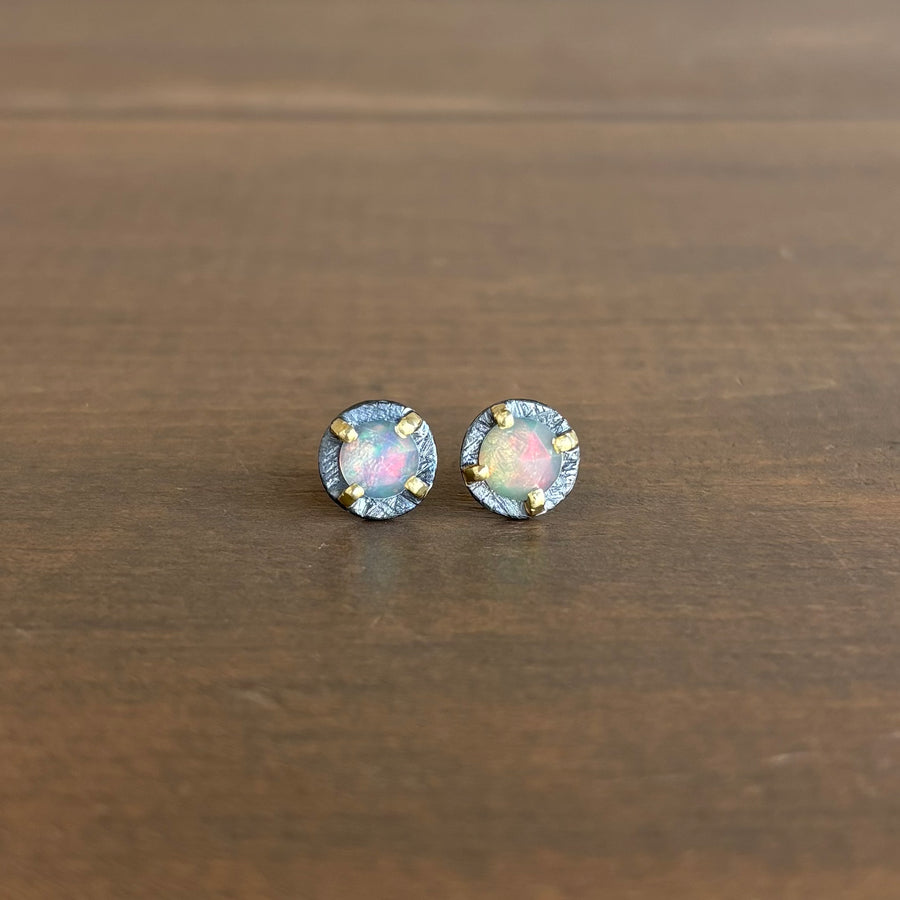Round Opal Carved Stud Earrings