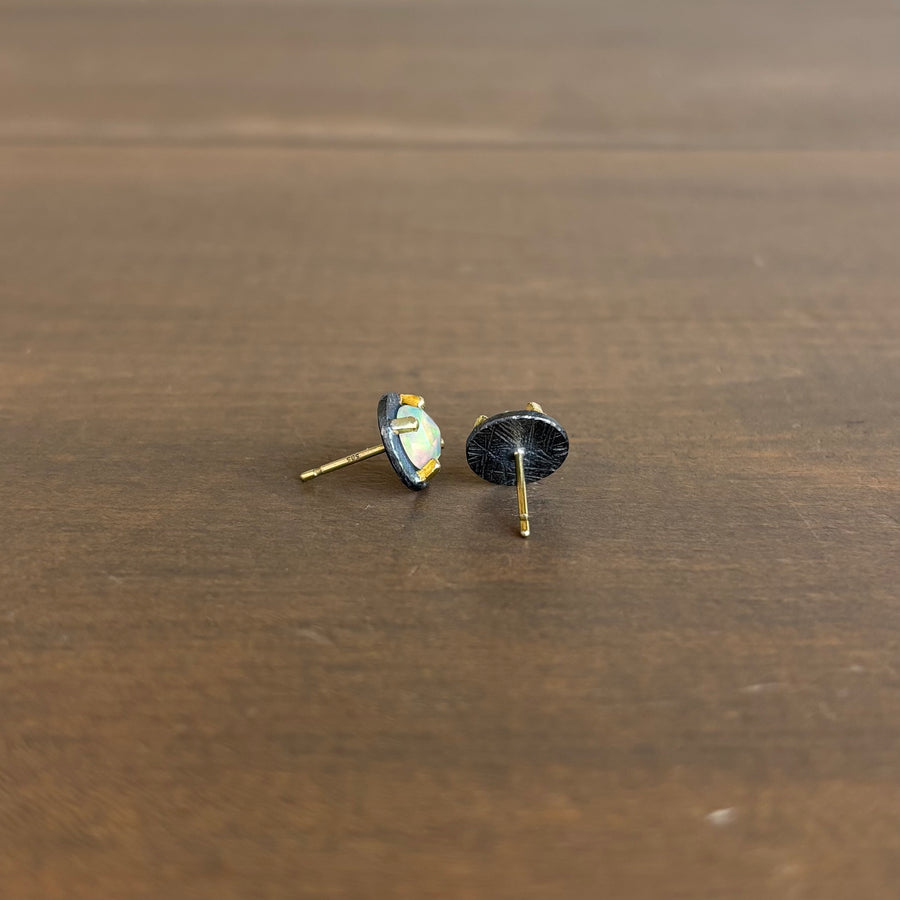 Round Opal Carved Stud Earrings