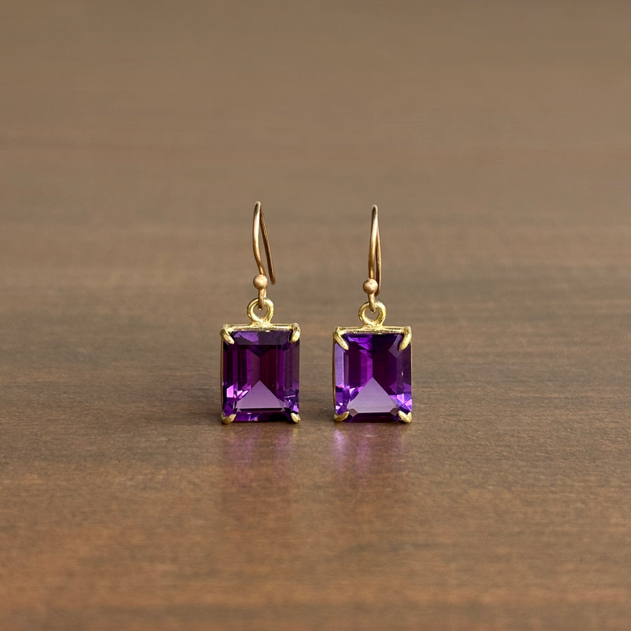 Small Emerald Cut Purple Amethyst Earrings