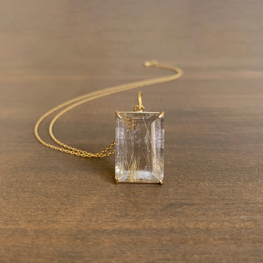 Emerald Cut Rutilated Quartz Pendant