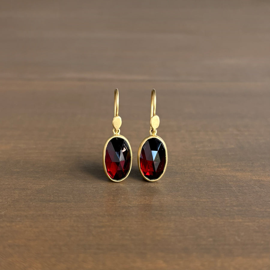 Antique Rose Cut Garnet Oval Earrings