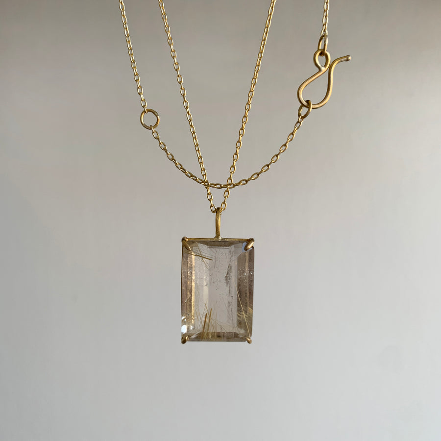 Emerald Cut Rutilated Quartz Pendant