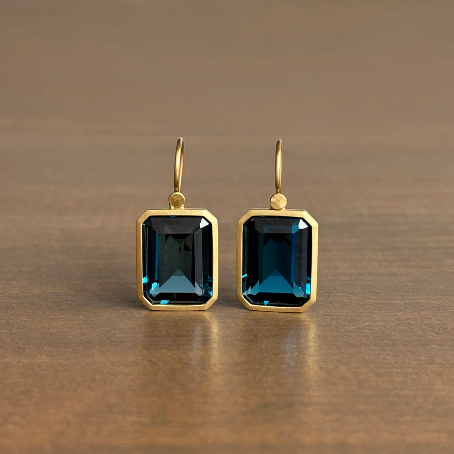 Emerald Cut London Blue Topaz Earrings