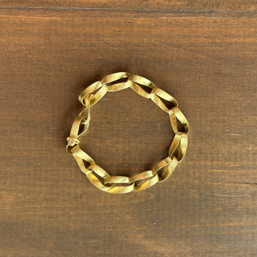 Gold Mobius Link Bracelet with Diamond Clasp