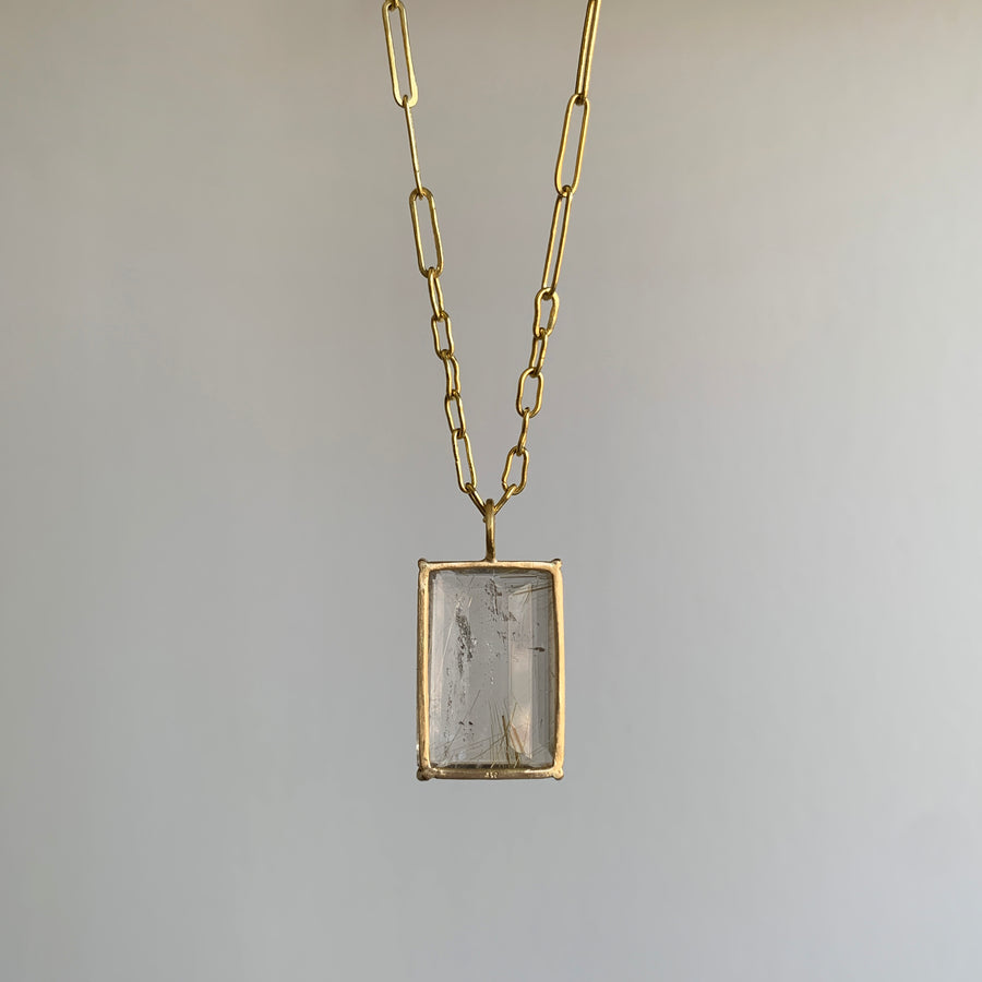 Emerald Cut Rutilated Quartz Pendant