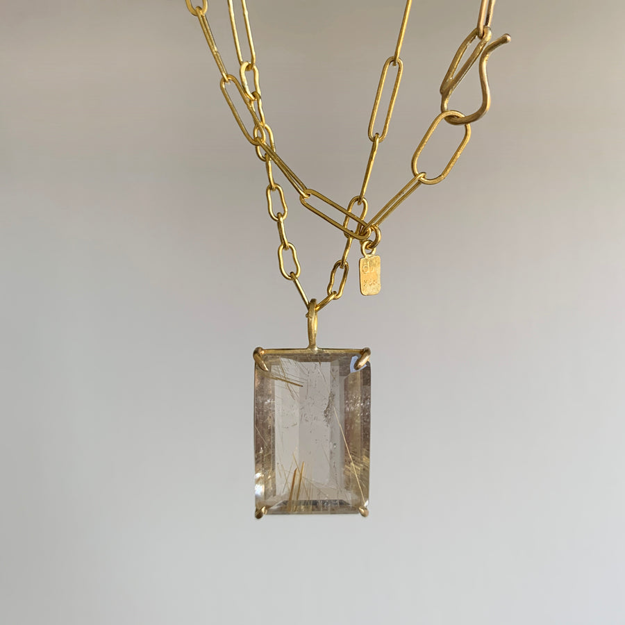 Emerald Cut Rutilated Quartz Pendant