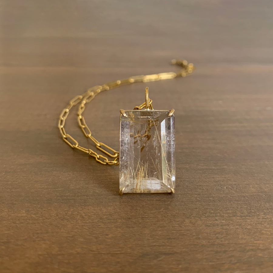 Emerald Cut Rutilated Quartz Pendant