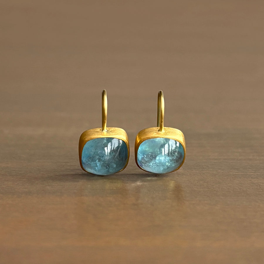 Squarish Aquamarine Cabochon Earrings