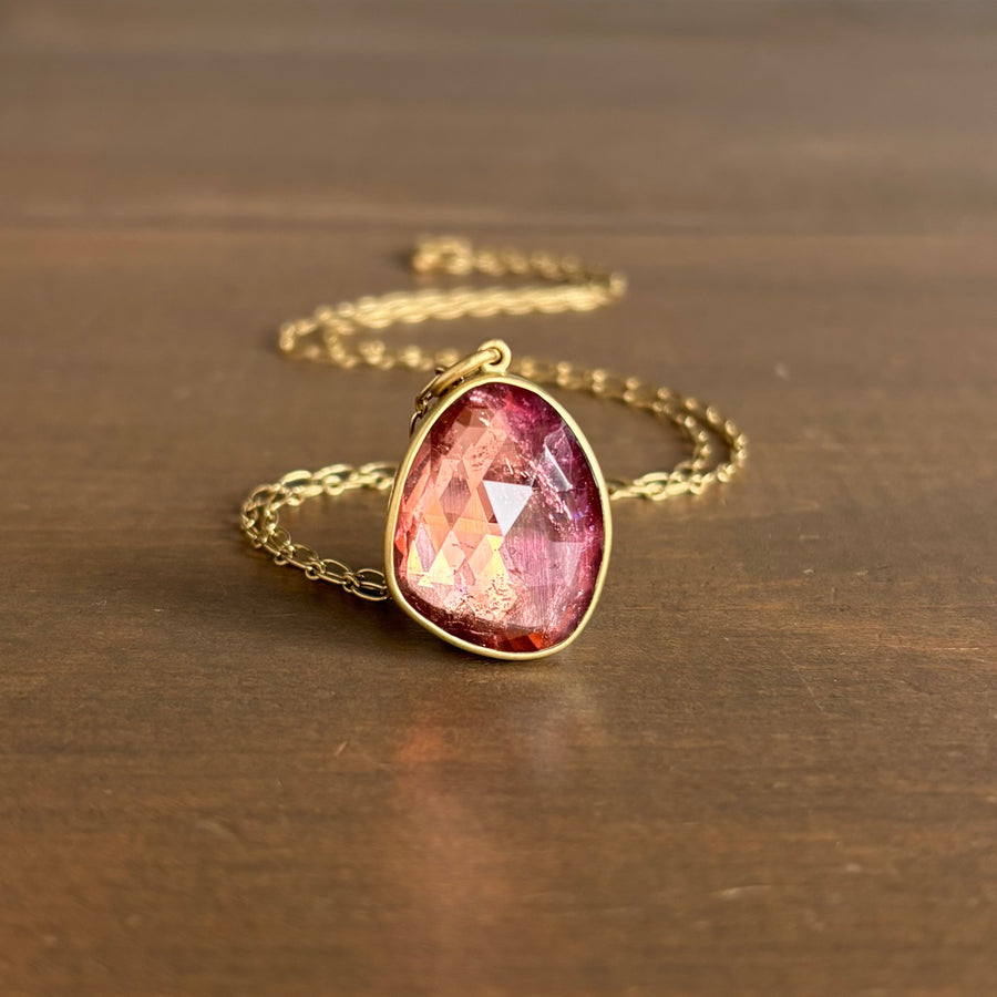 Rosy Peach Tourmaline Pebble Pendant