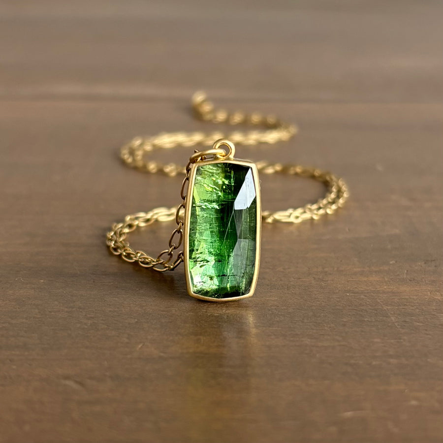 Green Tourmaline Rectangle Pendant