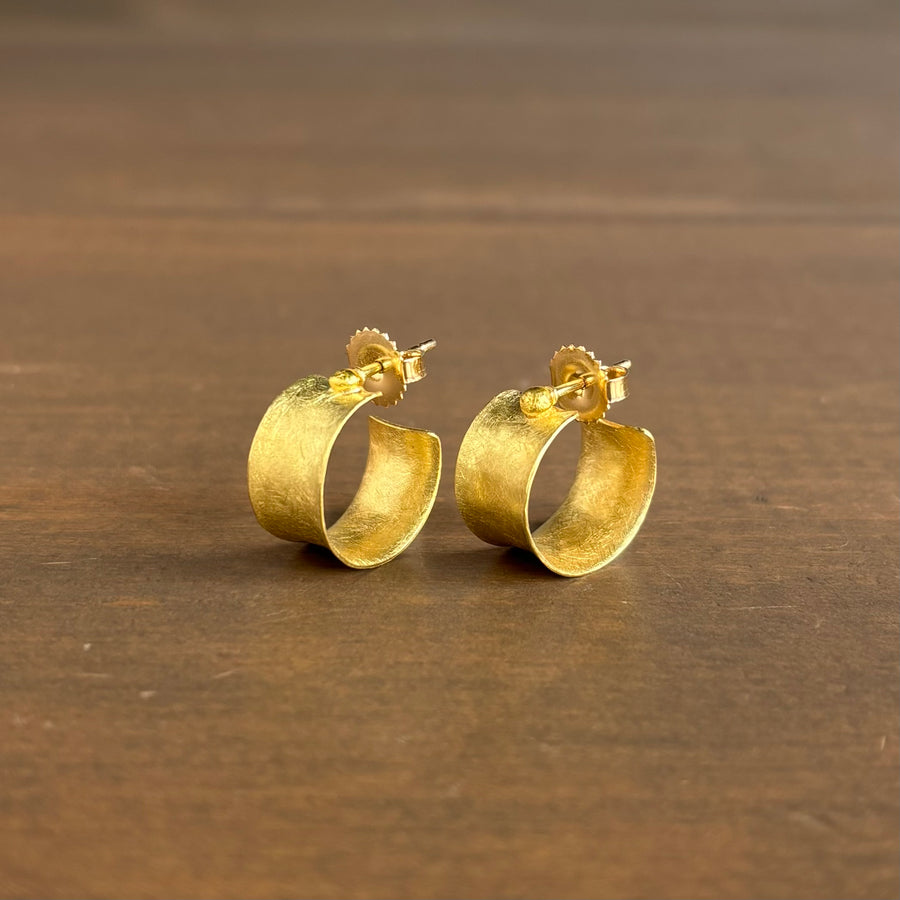 Small Wide Concave Curl Hoop Post Earrings