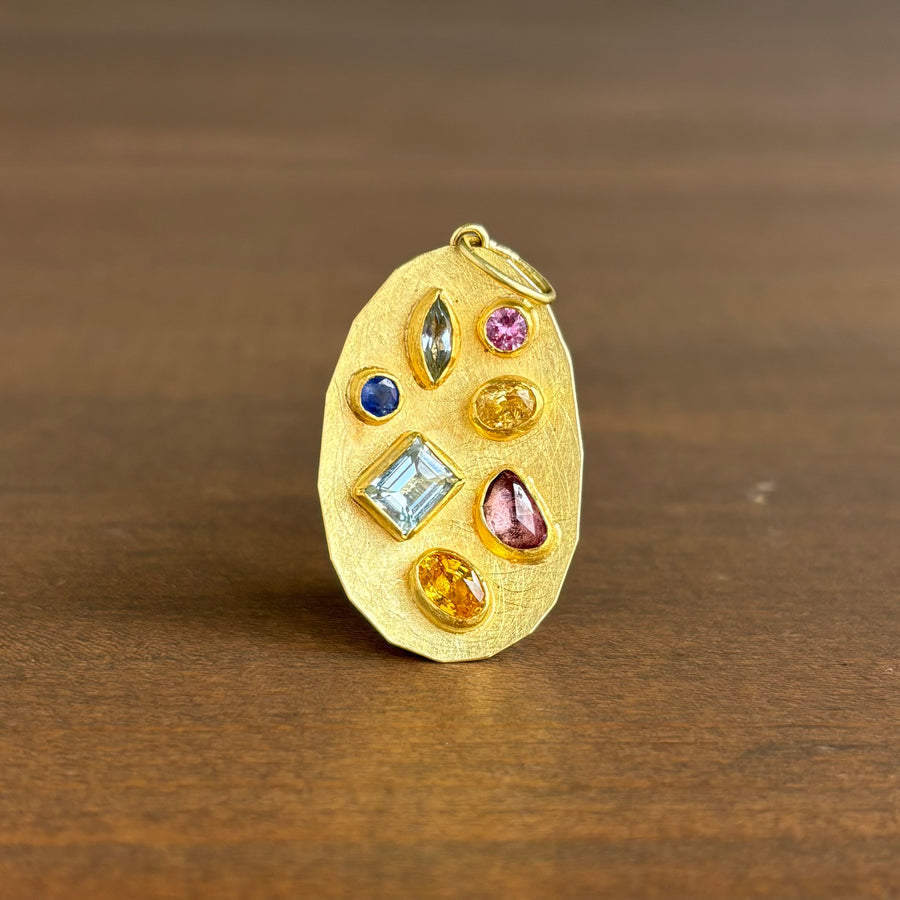 Multicolored Sapphire & Aquamarine Bowl Pendant