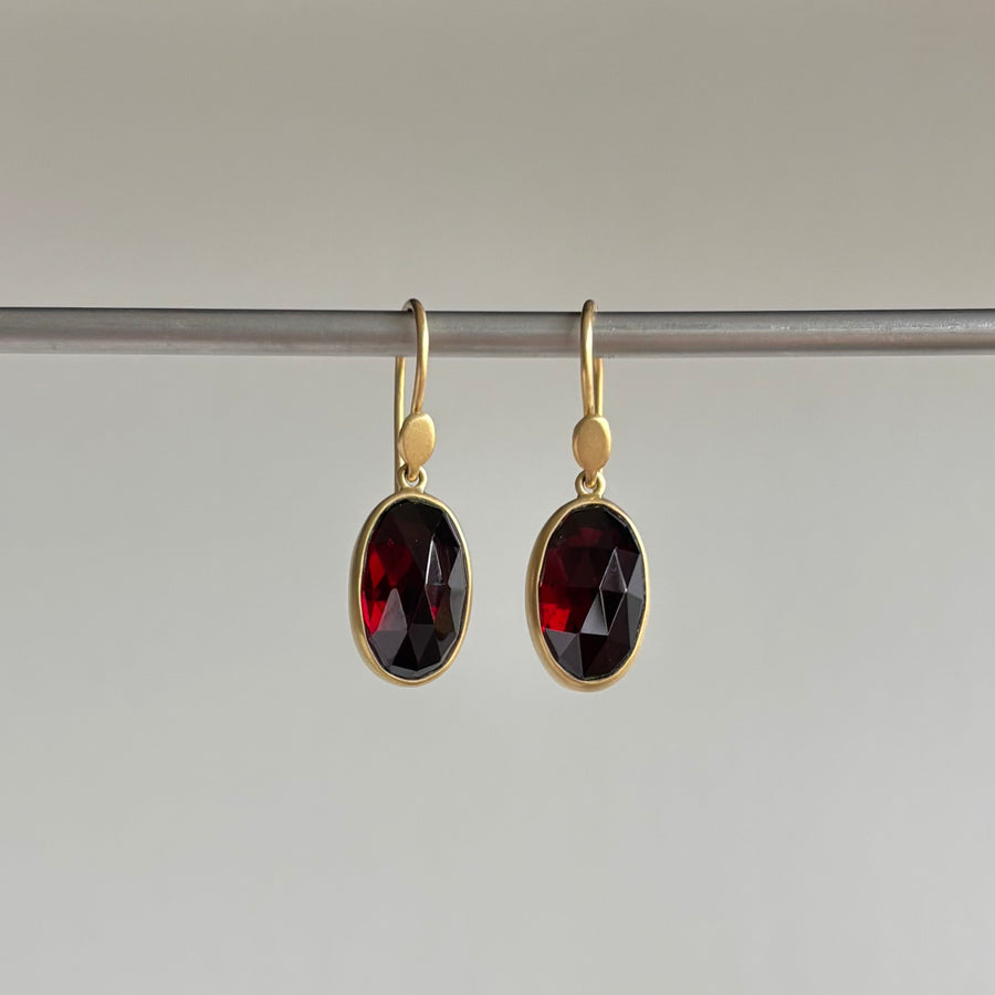 Antique Rose Cut Garnet Oval Earrings