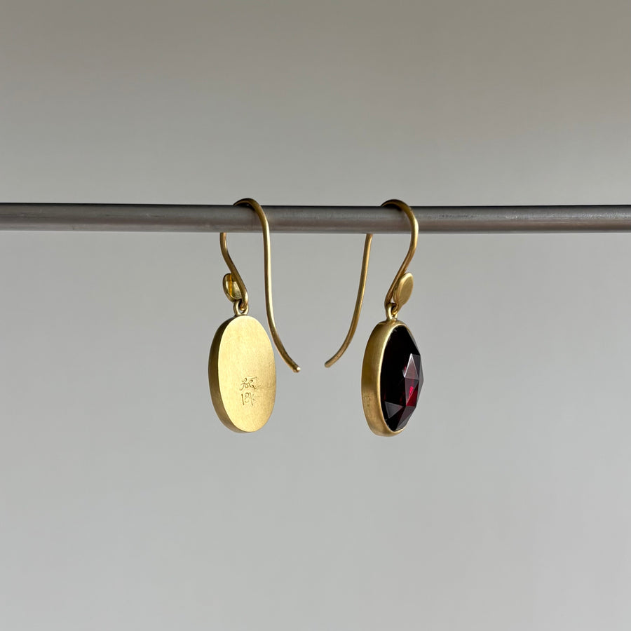 Antique Rose Cut Garnet Oval Earrings
