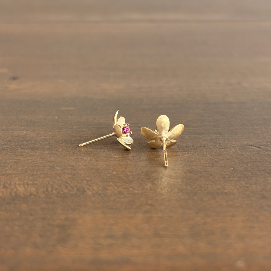 Bold Garnet Flower Stud Earrings in 14k Gold back view