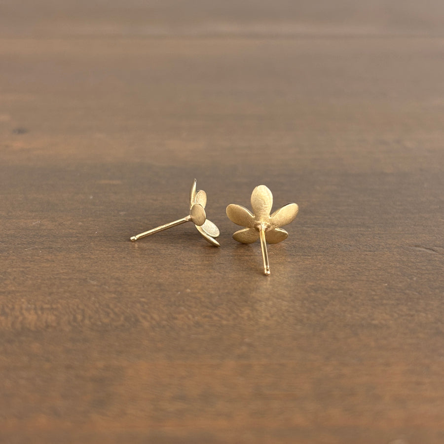 Bold Diamond Flower Stud Earrings in 14k Gold back view