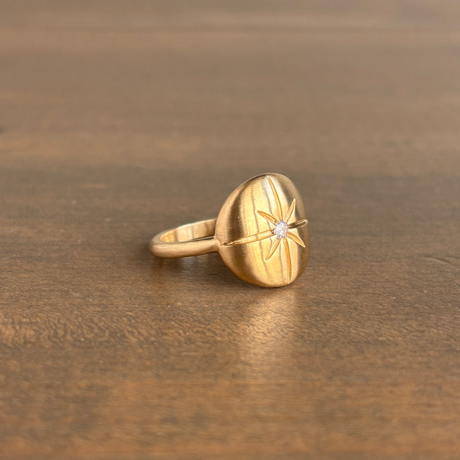 Dome Starburst Emblazoned Ring in 14k Gold with Diamond view 2