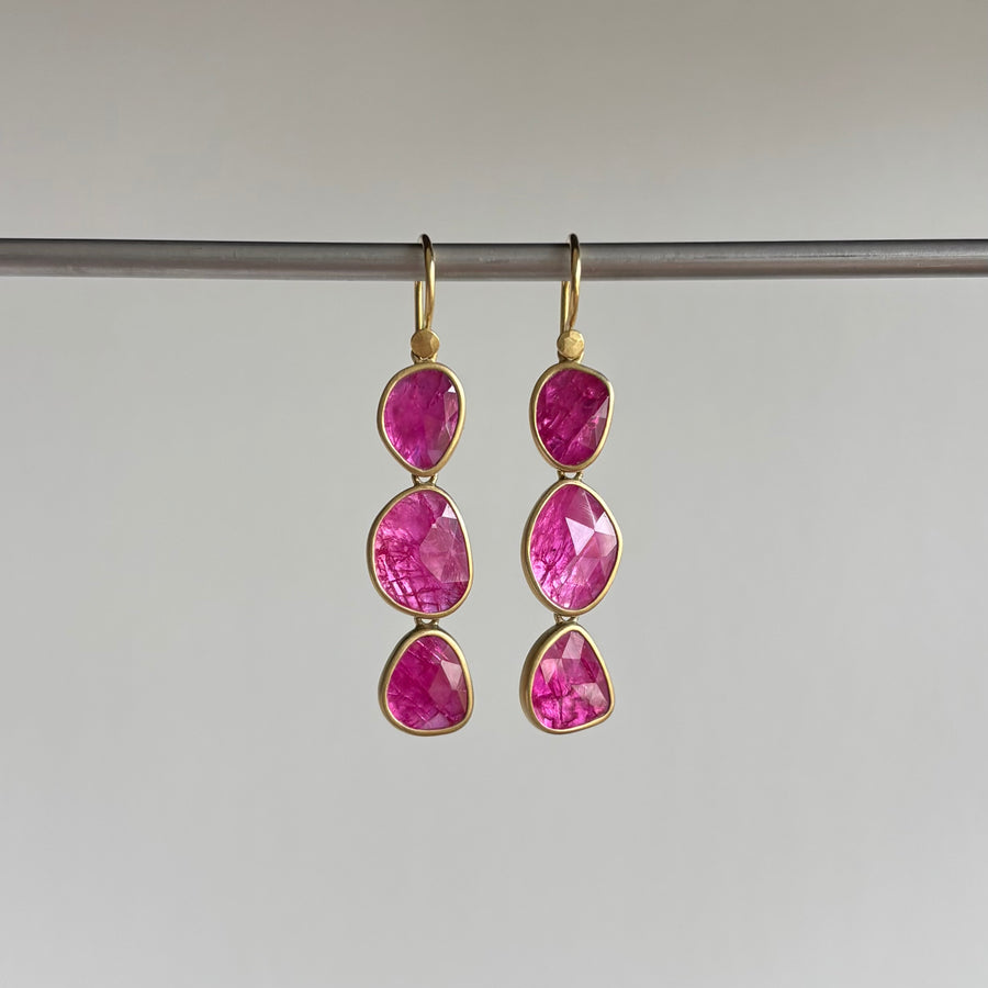 Ruby Pebble Triple Drop Earrings