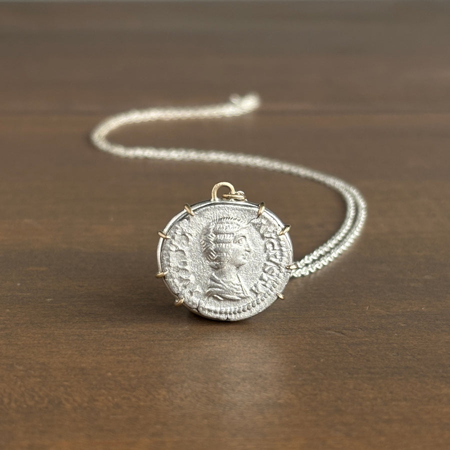 Julia Domna & Pietas Ancient Coin Cameo Necklace in Mixed Metal