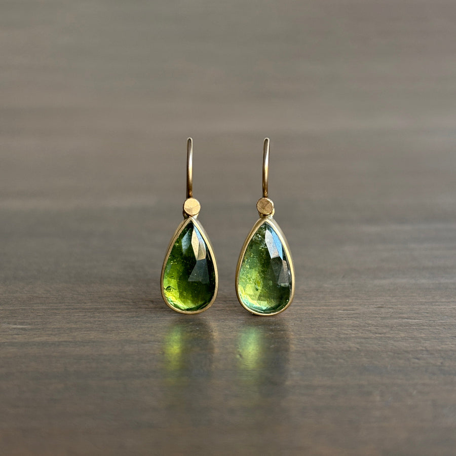 Green Tourmaline Rose Cut Teardrop Earrings